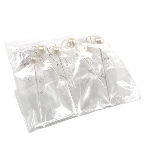 Floristik24 Helmikoristeinen neula valkoinen Ø15mm L12cm 6kpl