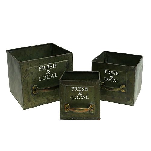 Floristik24 Kasvien laatikon peltisarja 3 antiikkivihreää