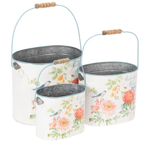 Soikea vintage-kevätkoristeellinen ruukku, metallia, 26/22/17 cm, 3 kpl:n setti ostaa | Floristik24.fi