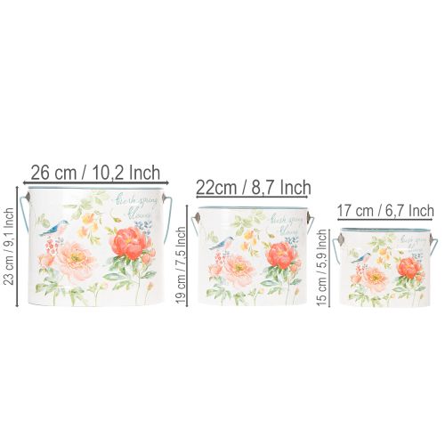 Soikea vintage-kevätkoristeellinen ruukku, metallia, 26/22/17 cm, 3 kpl:n setti | Floristik24.fi