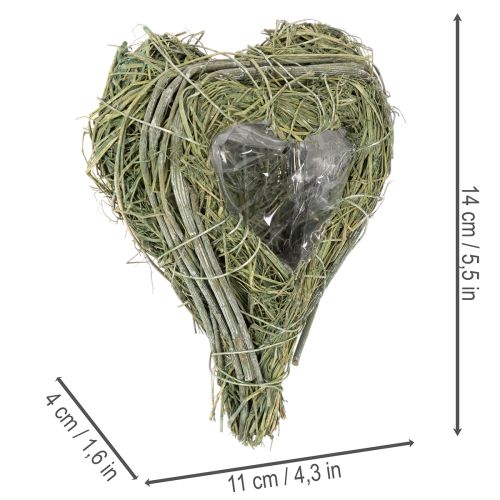 Koristeellinen luonnonruohosta valmistettu sydän foliolla, 14 cm, 2 kpl | Floristik24.fi