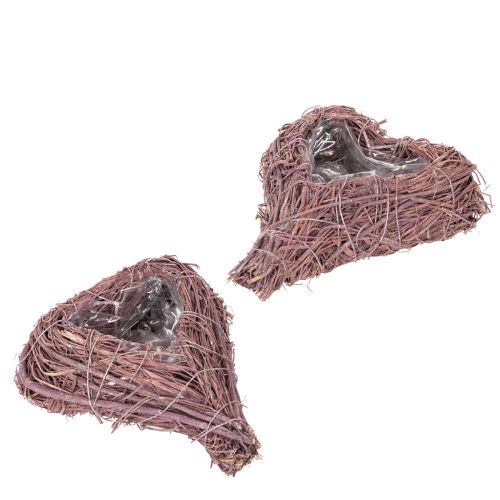 Sydämenmuotoinen kulho oksilla ja foliokoristeella kukka-asetelmiin, 14 cm, 2 kpl