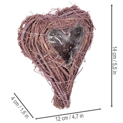 Sydämenmuotoinen kulho oksilla ja foliokoristeella kukka-asetelmiin, 14 cm, 2 kpl | Floristik24.fi