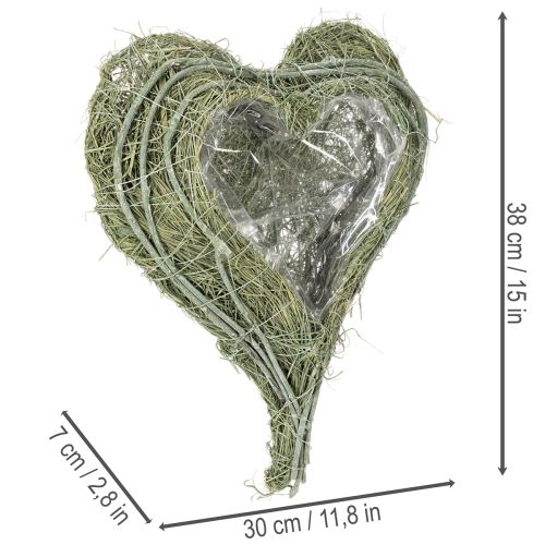 Sydämenmuotoinen kulho luonnonruohosta istutusfoliolla, 38 cm | Floristik24.fi