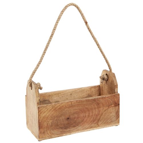kohteita Puinen istutuskone kahvalla, neliönmuotoinen, luonnonjuutti 27x12x17cm