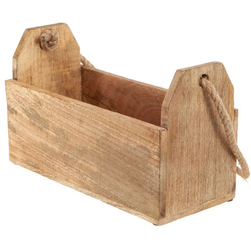kohteita Puinen istutuskone kahvalla, neliönmuotoinen, luonnonjuutti 27x12x17cm