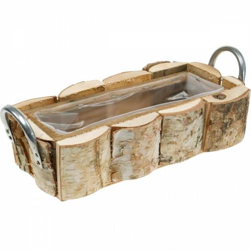 Floristik24 Kasvilaatikko, koivuistutus, puinen koristelu, kukkalaatikko kahvoilla 32cm