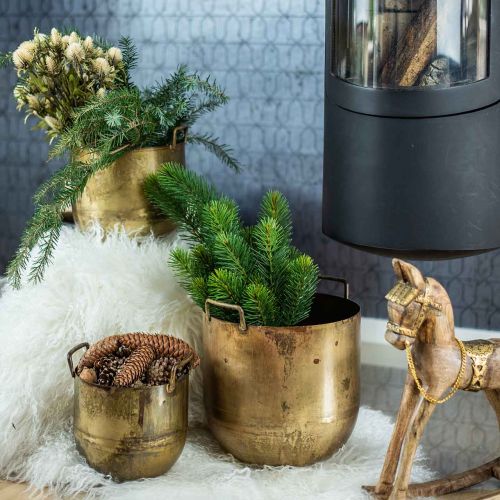 Floristik24 Antiikkisen ilmeen kukkaruukku metallikahvoilla H17 / 19,5 / 26cm, 3 kpl setti