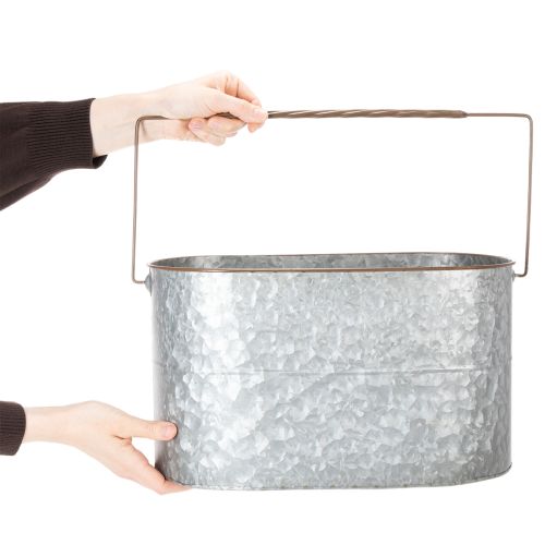 kohteita Kukkaruukku kahvalla, metalliruukku, istutusastia, hopea, ruskea, korkeus 22/20 cm, leveys 42/40 cm, 2 kpl setti