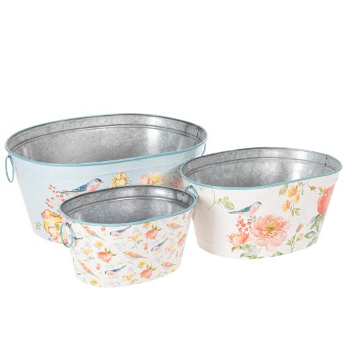 Istutuskulhot, kevät, kukka-/lintulaatikot, soikea metalliruukku, P 39/31/24,5 cm, 3 kpl sarja ostaa | Floristik24.fi