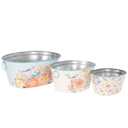 Istutuskulhot, kevät, kukka-/lintulaatikot, soikea metalliruukku, P 39/31/24,5 cm, 3 kpl sarja | Floristik24.fi
