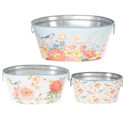 Istutuskulhot, kevät, kukka-/lintulaatikot, soikea metalliruukku, P 39/31/24,5 cm, 3 kpl sarja | Floristik24.fi