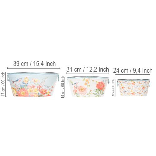 Istutuskulhot, kevät, kukka-/lintulaatikot, soikea metalliruukku, P 39/31/24,5 cm, 3 kpl sarja | Floristik24.fi