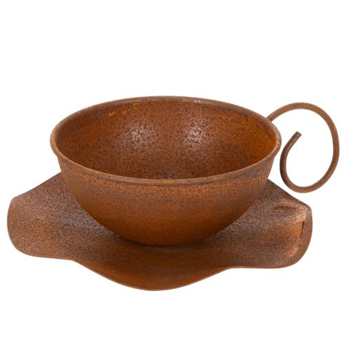 Istutuskuppi lautasella, ruukku, ruosteenvärinen viimeistely, Ø19,5cm, korkeus8cm