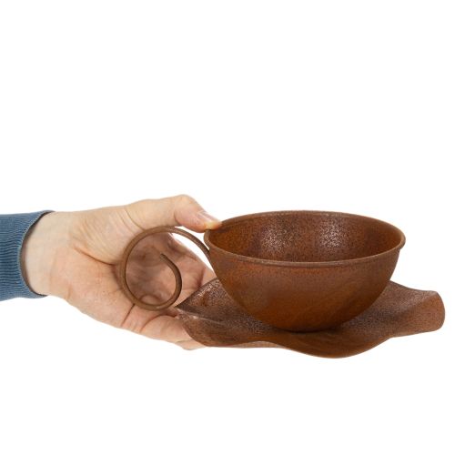 Istutuskuppi lautasella, ruukku, ruosteenvärinen viimeistely, Ø19,5cm, korkeus8cm | Floristik24.fi
