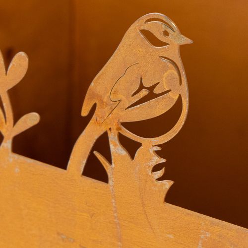 Metallinen kukkaruukku linnuilla, istutuslaatikko, jousi, ruosteenvärinen, 15,5 cm korkea | Floristik24.fi