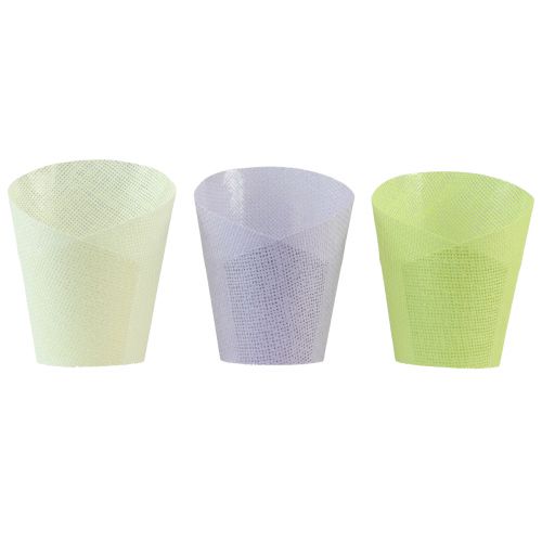 Ruukku kudottu paperi vihreä keltainen violetti Ø9cm K18cm 9 kpl