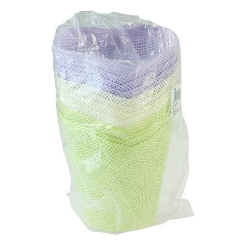 kohteita Ruukku kudottu paperi vihreä keltainen violetti Ø9cm K18cm 9 kpl