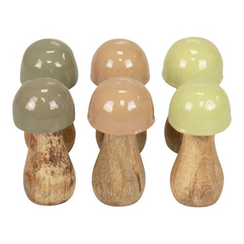Floristik24 Puiset sienet koristesienet puu beige, vihreä Ø5cm K10.5cm 6kpl