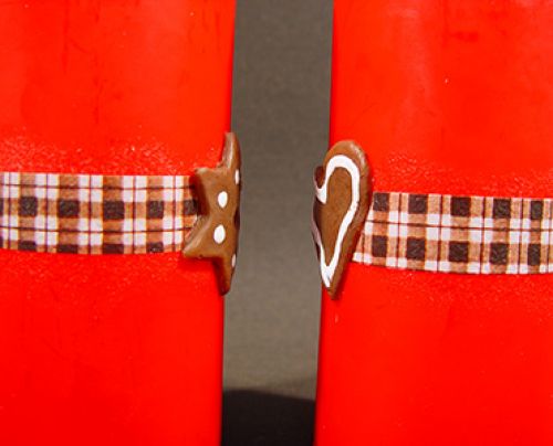 Floristik24 Rubiinipylväskynttilä vahatulla tähdellä / sydämellä timanttinauhalla