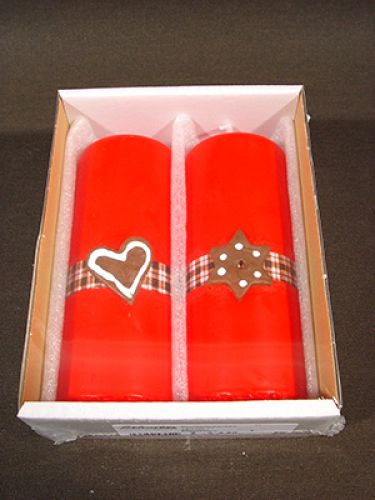 Floristik24 Rubiinipylväskynttilä vahatulla tähdellä / sydämellä timanttinauhalla