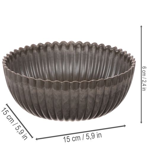 Ribattu kulho, antrasiitti, koristekulho, pyöreä, 15 cm, 2 kpl | Floristik24.fi