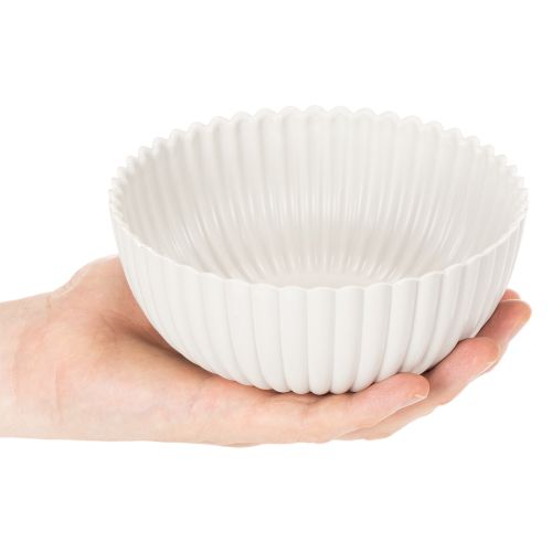 Pyöreä, uurrettu valkoinen kulho monipuoliseen koristeluun, 15 cm, 2 kpl | Floristik24.fi