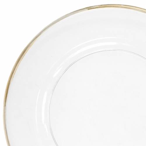 Koristelautanen kultareunuksella kirkasta muovia Ø33cm
