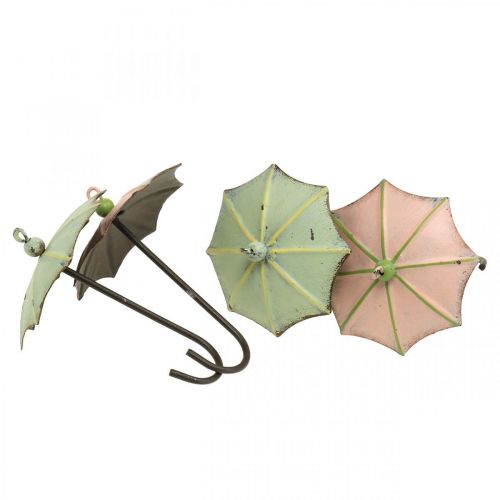 Floristik24 Sateenvarjot ripustettavaksi, jousikoristeet, sateenvarjo, metallikoristeet pinkki, vihreä H12,5cm Ø9cm 4kpl