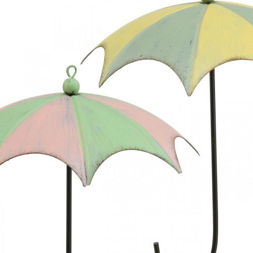 Floristik24 Metalliset sateenvarjot, jousi, riippuvarjot, syksykoristeet pinkki/vihreä, sininen/keltainen H29,5cm Ø24,5cm 2 kpl setti