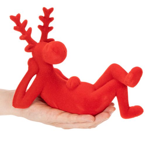 Koristeellinen punainen porohahmo, makuuasennossa, moderni muotoilu, 24 cm, 2 kpl | Floristik24.fi