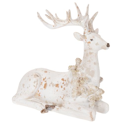 Koristeellinen istuvan peuran patsas sarvineen, 30 cm