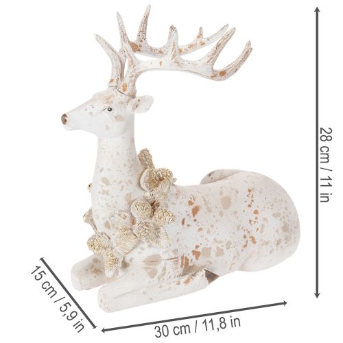 Koristeellinen istuvan peuran patsas sarvineen, 30 cm | Floristik24.fi