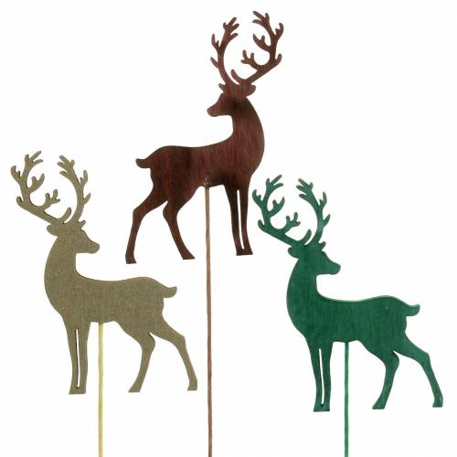 Deco plug deer kultaa, ruskeaa, vihreää lajitelma 8cm 18kpl