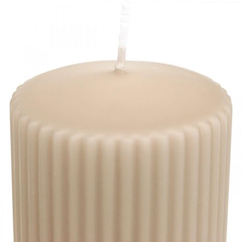 Floristik24 Pilarikynttilät beige uritettu kynttilä 70/130mm 4 kpl
