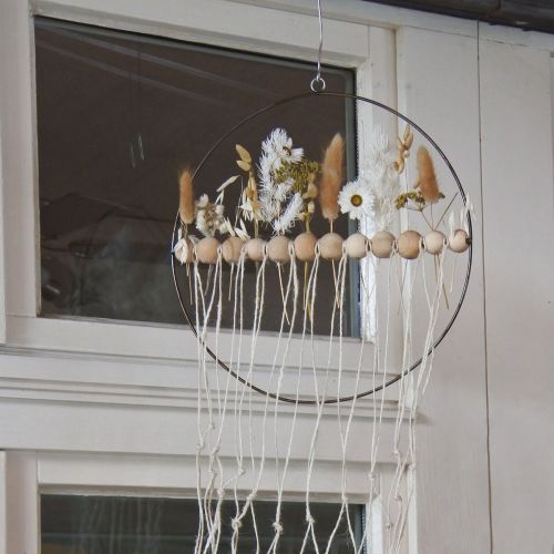 kohteita Koristesormus metallia puuhelmiä mustavalkoinen luonnollinen Ø30cm 4kpl
