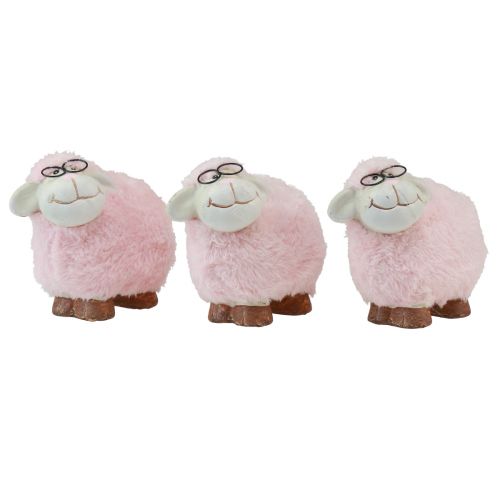 kohteita Vaaleanpunainen lammas lasilla ja turkista keramiikka 10,5×5,5×9cm 3kpl