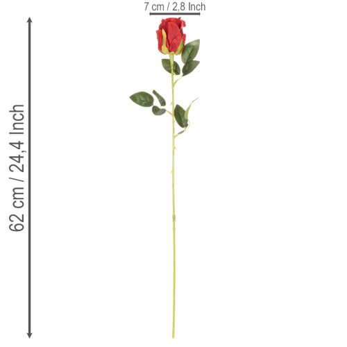 Tekoruusu pitkällä varrella, punainen tekokukka, 62 cm, 12 kpl | Floristik24.fi