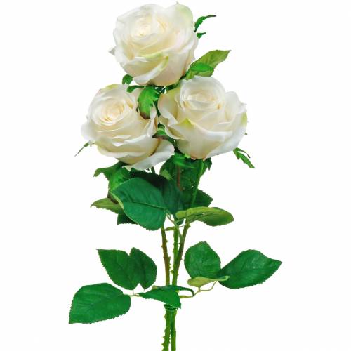 Floristik24 Valkoinen ruusu varressa Silkkikukka Keinotekoinen ruusu 3kpl