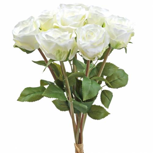Floristik24 Koristeelliset ruusunsilkkikukat kermakimpussa 36cm 8 kpl