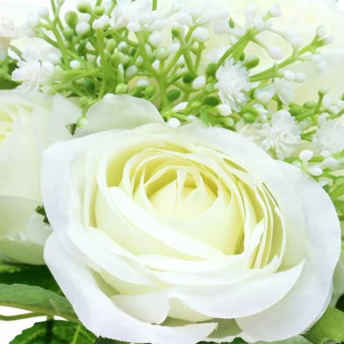 Floristik24 Ruusukimppu gypsophila-valkoisella 26cm