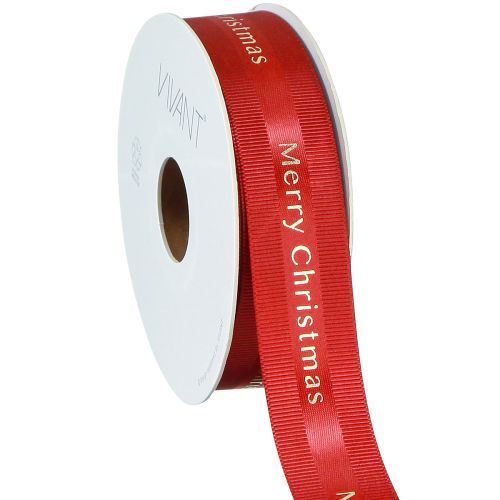 kohteita Punainen joulunauha kultaisella &#39;Merry Christmas&#39; -kirjoituksella, leveys 25 mm, pituus 20 m