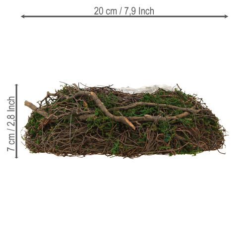 kohteita Pyöreä viiniköynnöksistä tehty istutuskulho, koristeena sammal ja folio