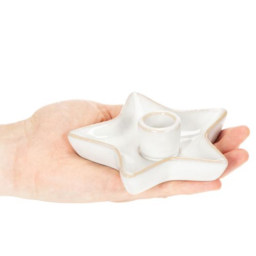 Keraaminen tähtikynttilänjalka, valkoinen, kartiokynttilöille, 12 cm, 2 kpl | Floristik24.fi
