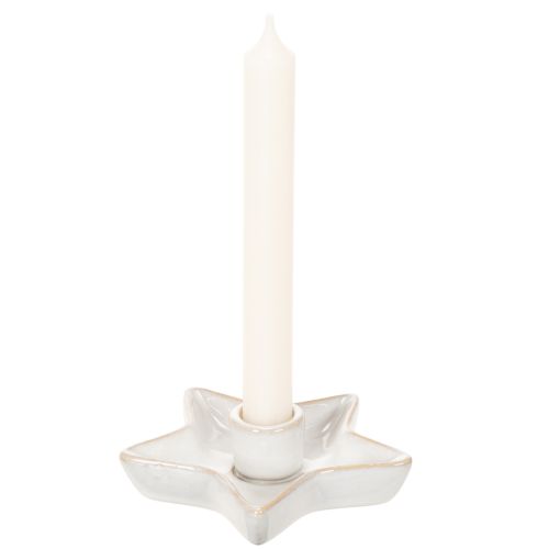 Keraaminen tähtikynttilänjalka, valkoinen, kartiokynttilöille, 12 cm, 2 kpl | Floristik24.fi