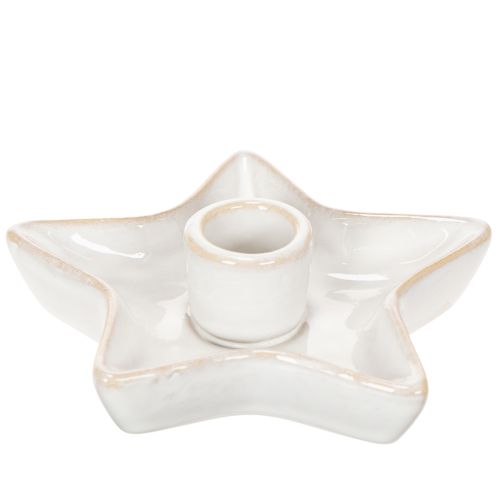 Keraaminen tähtikynttilänjalka, valkoinen, kartiokynttilöille, 12 cm, 2 kpl | Floristik24.fi