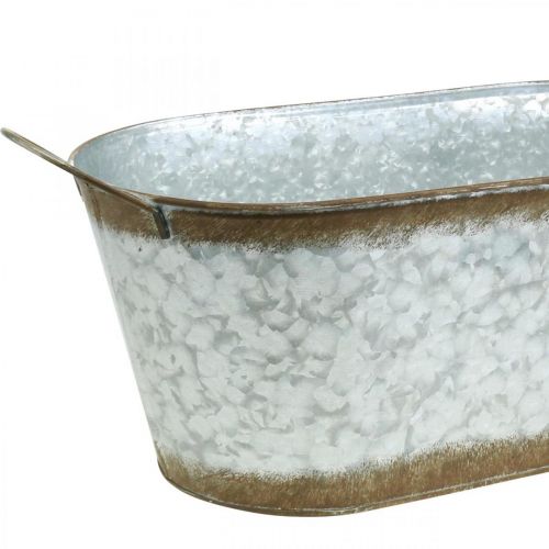 Floristik24 Metalliastia istutukseen, kahvallinen kasviallas, hopea kukkakulho, patina L45cm K17,5cm