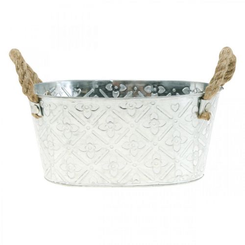 Floristik24 Koristekulho soikea hopea kahvoilla metallinen kasvikulho 22,5×13,5cm