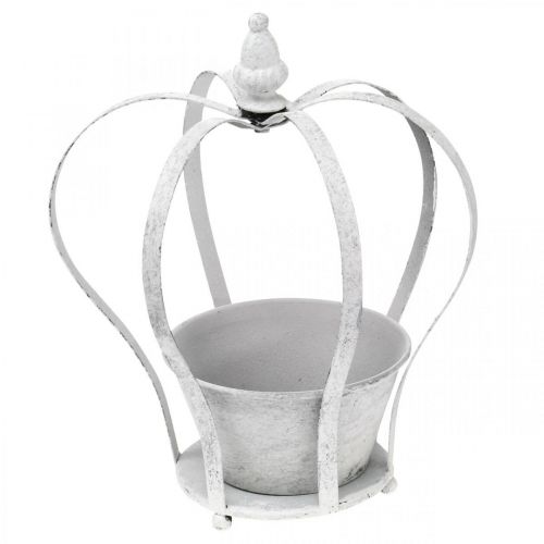 Floristik24 Koristekruunu istutukseen, nuhjuinen chic, metallikruunu, puutarhakoristeet valkoiseksi pesty, 2 kpl setti