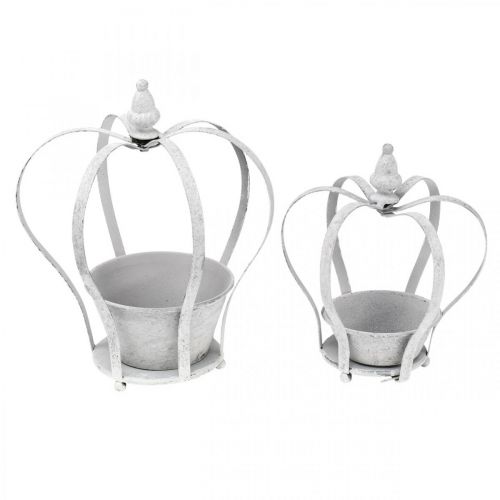 Floristik24 Koristekruunu istutukseen, nuhjuinen chic, metallikruunu, puutarhakoristeet valkoiseksi pesty, 2 kpl setti